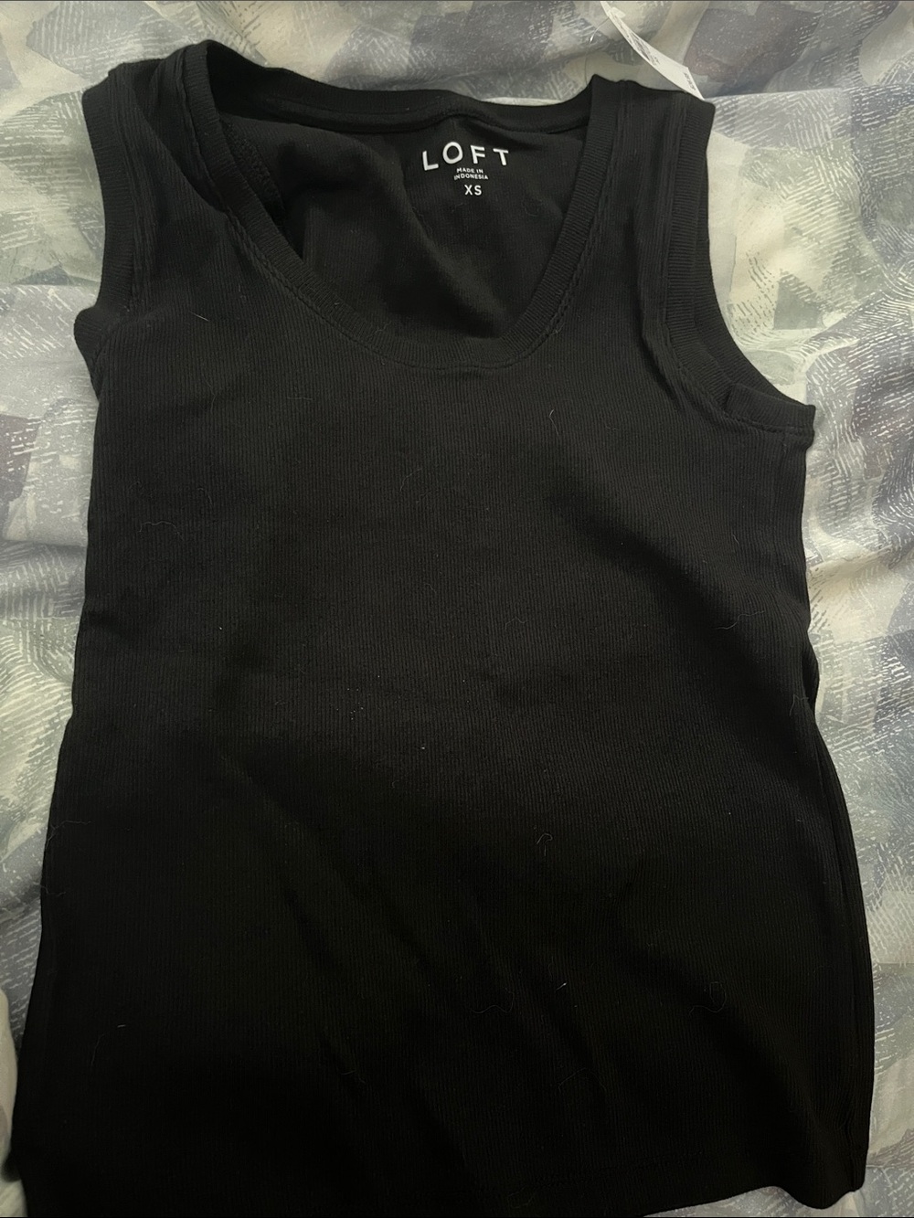 LOFT Perfect Ribbed Scoop Neck Tank Top Black XS